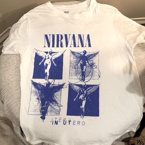 Messy Girl Grunge 90’s Style Nirvana T Shirt in with Washed Blue graphic